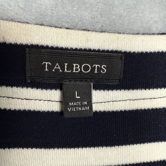 Talbots Women’s Large Navy White Stripe Red Trim Knit Shift Dress Cotton - Picture 2 of 7